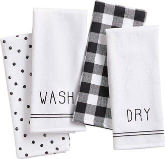 Farmhouse Living Sentiments Kitchen Towels, Set of 4 - 18 x 28 - Black/White