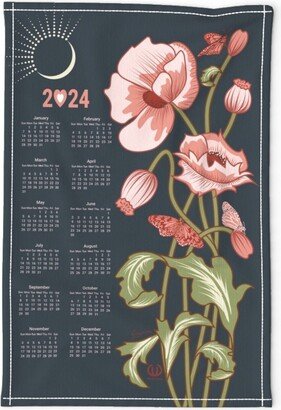 Art Nouveau Tea Towel - New Beginnings 2024 By Winkeltriple Poppy Botanical Calendar Linen Cotton Canvas Spoonflower