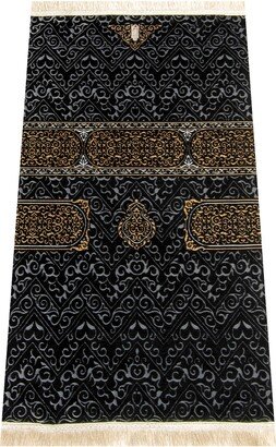 Soft Kaaba Design Prayer Rug, Lux Janamaz, Mat, Sajjada Chenille Islamic Gifts, Muslim Black