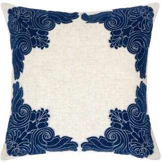 Fiona Applique Linen Square Decorative Throw Pillow