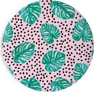 Salad Plates: Tropical Monstera - Pink Salad Plate, Pink