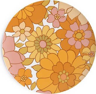 Salad Plates: Avery Retro Floral Salad Plate, Orange