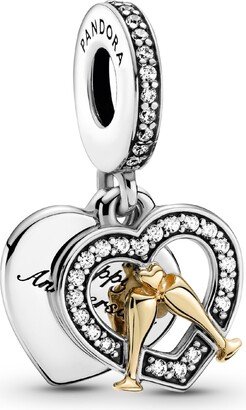 Cubic Zirconia Two-Tone Happy Anniversary Dangle Charm