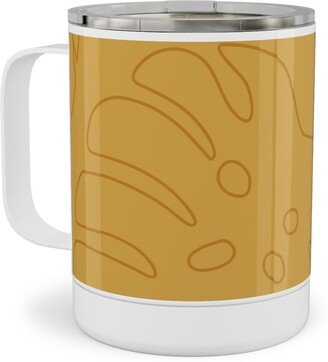 Travel Mugs: Tropical Leaves - Gold Stainless Steel Mug, 10Oz, Yellow