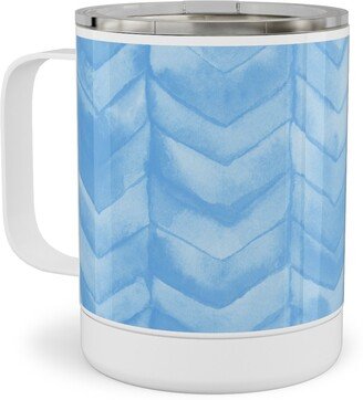 Travel Mugs: Watercolor Chevron Stainless Steel Mug, 10Oz, Blue