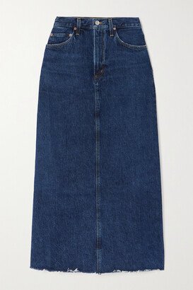 Hilla Frayed Organic Denim Maxi Skirt - Blue