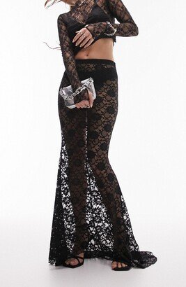 Fishtail Hem Sheer Lace Maxi Skirt