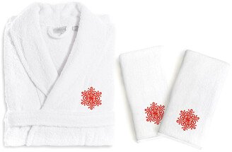 Red Snowflake Turkish Cotton Hand Towels & Terry Bathrobe Set