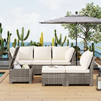 GEROJO Beige 6-Piece PE Wicker Rattan Sofa Set, All-Weather Conversational Furniture in Beige with Thick Cushions and Pillows