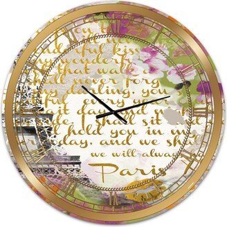 Designart with Love From Paris 1 Large Traditional Wall Clock - 36 x 36