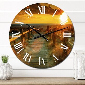 Designart 'Little Road To The Beach During Sunset' Nautical & Coastal wall clock