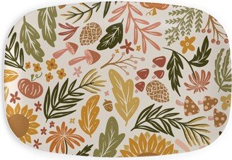 Serving Platters: Autumn Botanicals - Leaves, Acorns, Sunflowers, Ferns, Mums, Pinecones, Mushrooms - Light Serving Platter, Multicolor