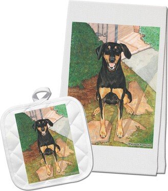 Doberman Pincher Kitchen Dish Towel & Pot Holder Gift Set