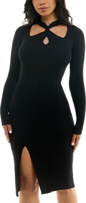 Juniors' Twisted-Neck Cutout Sweater Dress