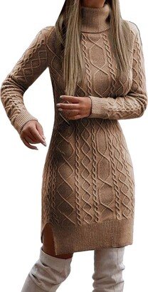 Generic Neck Slim Fit Long Autumn/Winter Warm Sweater Women's Dress Snakeskin Dress Women (Khaki