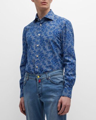 Men's Floral-Print Chambray Sport Shirt