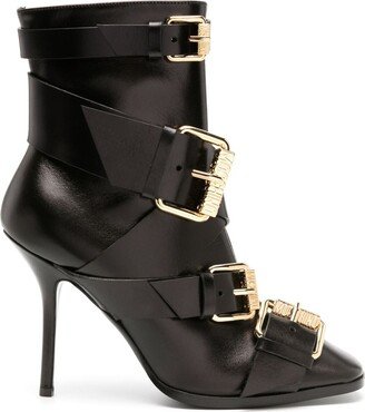 105mm Buckle-Detailing Leather Ankle Boots