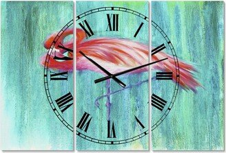 Designart Pink Flamingo in Blue Large Cottage 3 Panels Wall Clock - 23 x 23 x 1