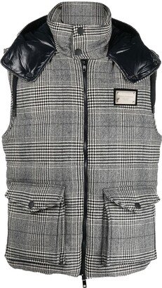 Checked Logo-Patch Padded Gilet