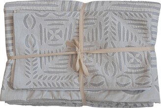 Storied Home Cotton Bed Cover and 2 Shams with Geometric Pattern-AA