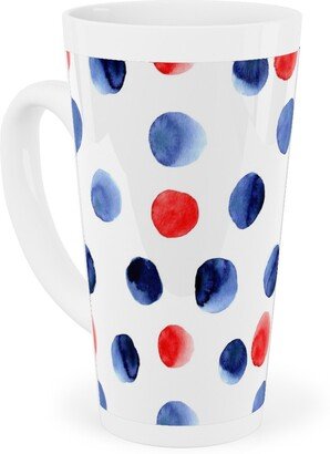 Mugs: Red And Blue Watercolor Dots Tall Latte Mug, 17Oz, Blue