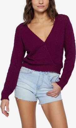 Juniors' Seaside Cotton Wrap Surplice Sweater