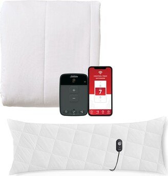 WiFi Enabled Full Sized Mattress Pad with Heated Body Pillow - White