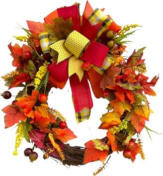 Fall Wreath For Front Door/Autumn Harvest Leaves & Berries