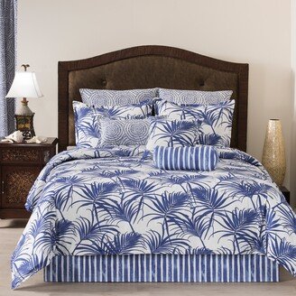 victor mil Martinique royal blue color tropical leaves comforter mini set