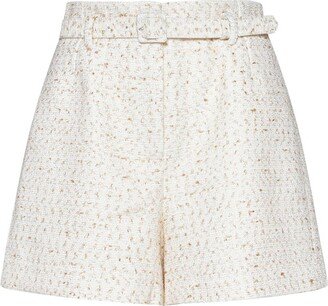 High-Waist Belted Tailored Tweed Shorts
