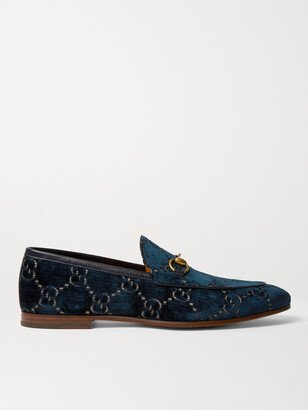 Jordaan Horsebit Leather-Trimmed Logo-Embroidered Velvet Loafers-AA