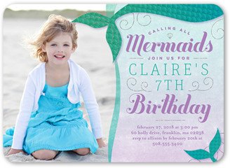 Birthday Invitations: Mermaid Party Birthday Invitation, Green, Matte, Signature Smooth Cardstock, Rounded