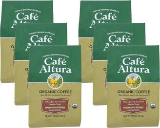 Cafe Altura Organic Morning Blend Medium Roast Whole Bean Coffee- Case of 6/20 oz