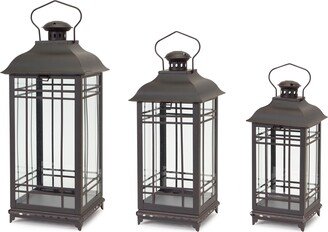 3 Rustic Black Coffee Mission-Style Glass Pillar Candle Lanterns 20