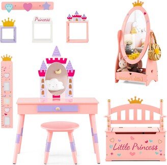 3-Piece Kids Room Furniture Set Vanity Table Dressing Mirror