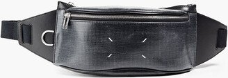 Leather-trimmed coated-canvas belt bag