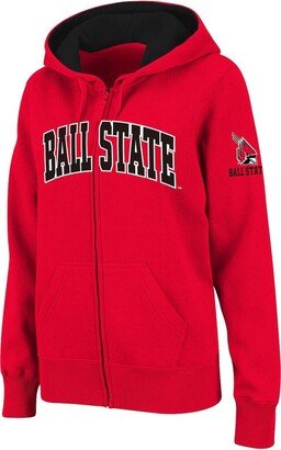 Women's Stadium Athletic Cardinal Ball State Cardinals Arched Name Full-Zip Hoodie