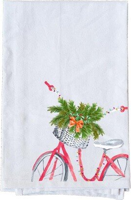 Holiday Red Bike With Greenery | Decorative Flour Sack Towels Gifts Under 10