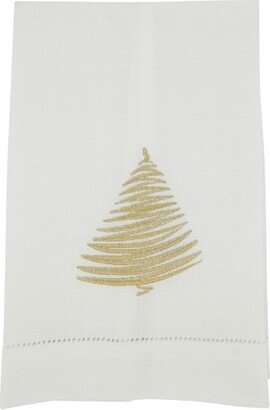 Saro Lifestyle Whimsical Embroidered Christmas Tree Guest Towel (Set of 4), 14x22, Gold