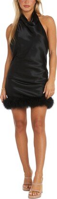 Morgan & Company Juniors' Halter-Neck Feather-Trim Mini Dress