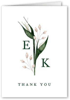 Wedding Thank You Cards: Tropical Flora Wedding Thank You Card, White, 3X5, Matte, Folded Smooth Cardstock