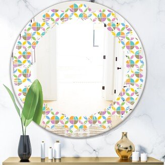 Designart 'Retro Geometric Design VIII' Printed Modern Round or Oval Wall Mirror - Leaves