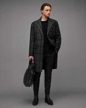 Sargas Checked Long-Line Relaxed Coat - Black