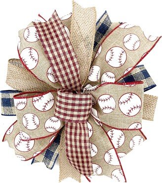 Pre-Made Baseball Bow For Wreaths & Lanterns, Front Door Outdoor Or Wreath Embellishment Accessory, Decor