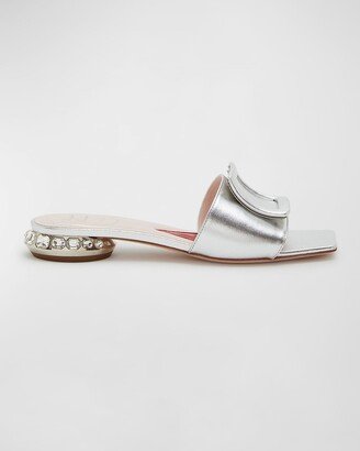 Strass Metallic Leather Mules