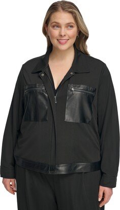 Size Faux-Leather-Trim Long-Sleeve Jacket