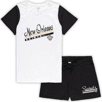 Women's Concepts Sport White, Black New Orleans Saints Plus Size Downfield T-shirt and Shorts Sleep Set - White, Black