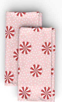 Cloth Napkins: Winter Peppermint Candy On Pink Cloth Napkin, Longleaf Sateen Grand, Pink