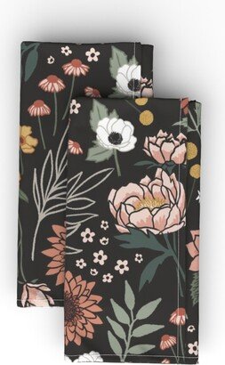 Cloth Napkins: Maya Boho Floral On Black Cloth Napkin, Longleaf Sateen Grand, Multicolor