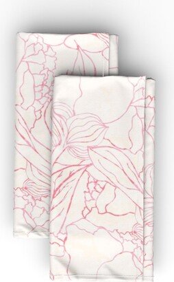 Cloth Napkins: Peonies - Light Pink Cloth Napkin, Longleaf Sateen Grand, Pink